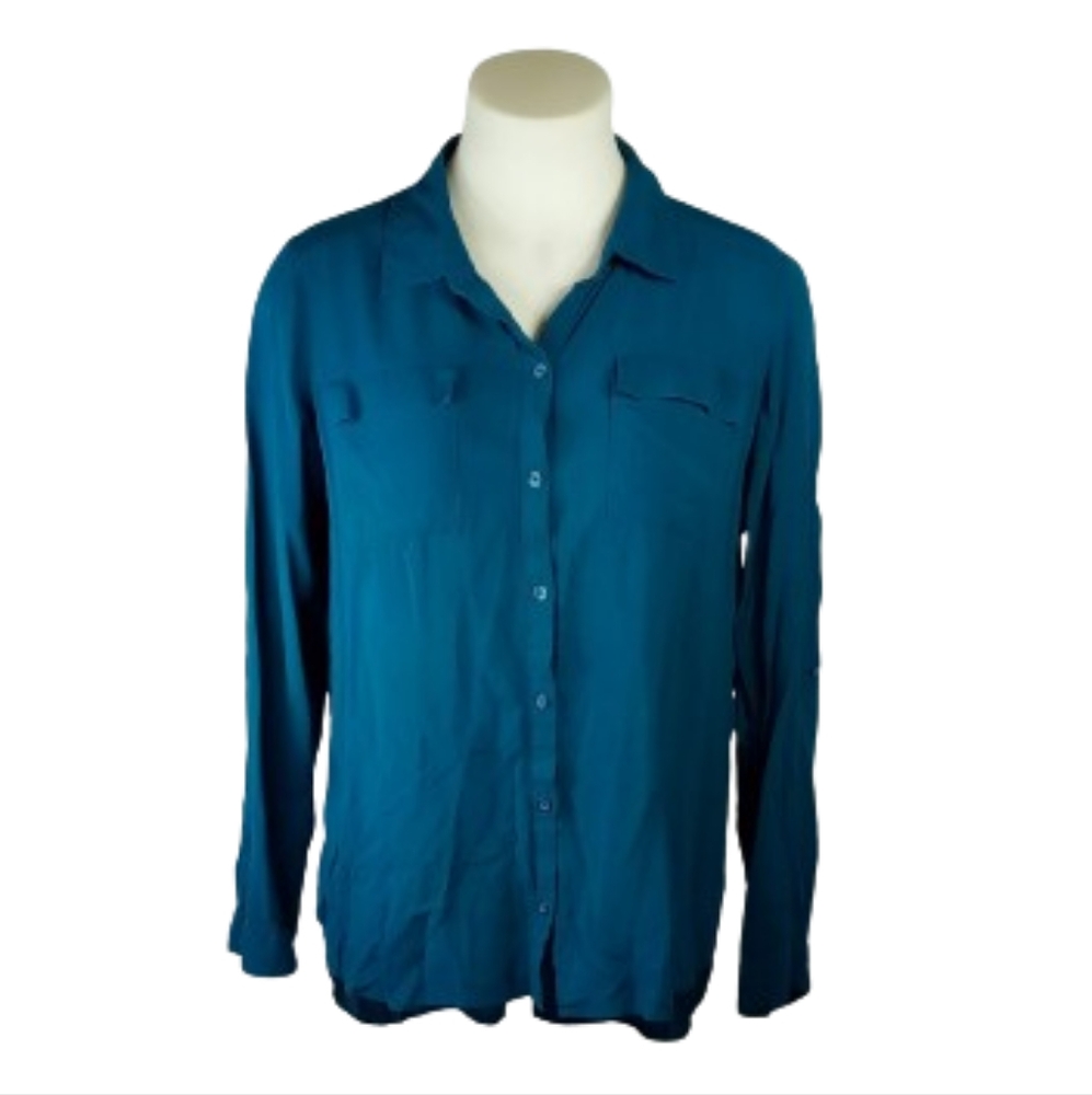 a.n.a Teal Roll-Tab Button Down Top Sz Lg